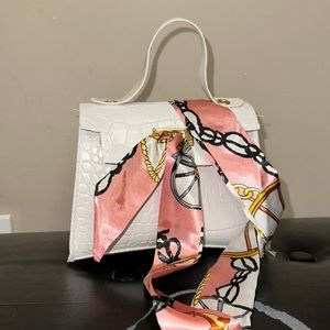 Faux Crocodile Leather Bag White Burkin Style
